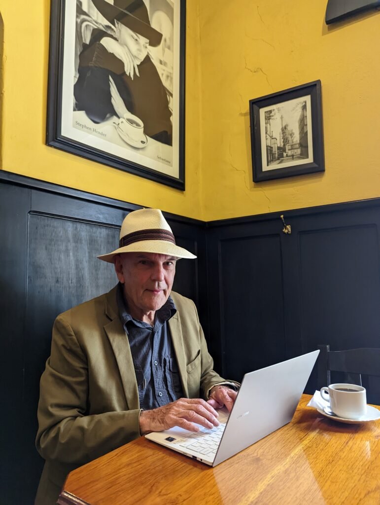 This is a photo of the blog's main author, John Keeble, doing what he spends much of his time doing - writing on his laptop
